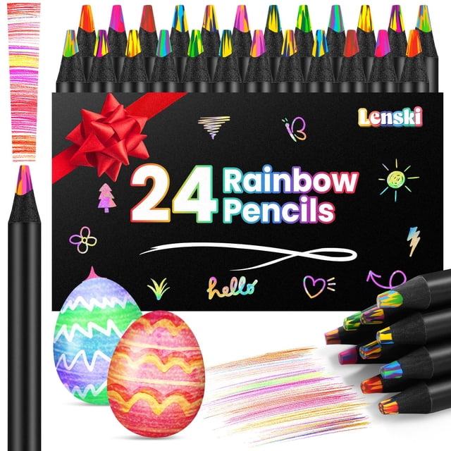 Lenski Valentines Day Gift for Kids, 24 Colored Pencils Crayons, Easter Basket Stuffers, Girls Gifts 8-12 Years Old, Rainbow Coloring Pencils Teen Gi