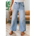 thumbnail image 5 of Women's Beau Blue Multi Button Pinstripe Wide Leg Jeans - Trendy and Comfortable | [ZhiHiMeRi] | 8, 5 of 5