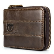BULLCAPTAIN Genuine Leather Bifold Zipper Wallet for Men RFID Travel Purse Pouch Gift
