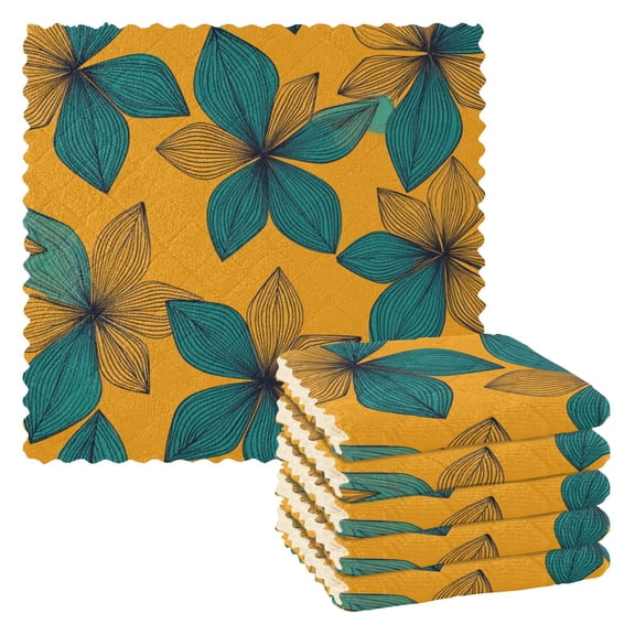 6 Pieces of Kitchen Towels 11x11Inch Kitchen Dish Cloths Kitchen Dish Towels Reuseable Cleaning Cloths Blue Flowers Pattern