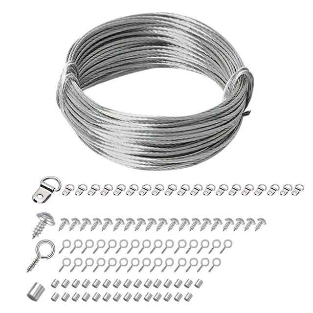 Luzkey Picture Hanging Wire Picture Frame Hanger Metal Picture Hangers with Screws and Crimping Loop Sleeve for Clock Mirror Artwork 10m Wire 101PCS