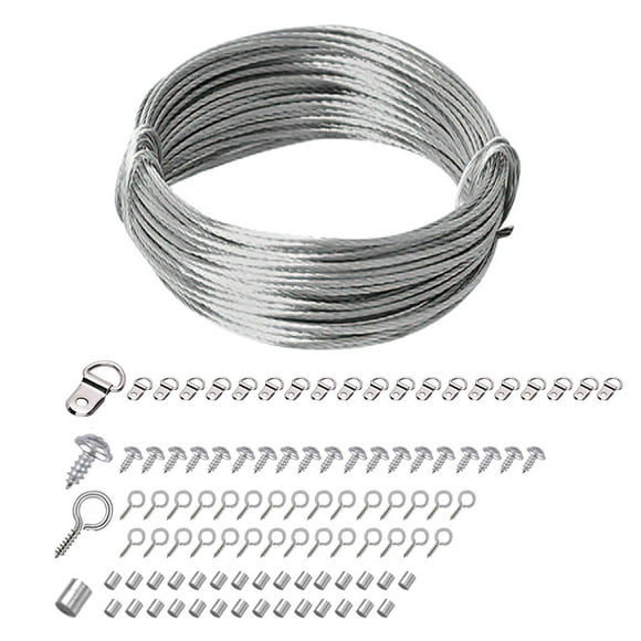 Luzkey Picture Hanging Wire Picture Frame Hanger Metal Picture Hangers with Screws and Crimping Loop Sleeve for Clock Mirror Artwork 10m Wire 101PCS