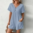 thumbnail image 5 of Diufon Cotton Linen Womens Bodysuits Plus Size Playsuits V Neck Short Sleeve Rompers with Pockets, 5 of 7