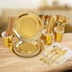 thumbnail image 5 of Vajilla desechable, suministros de decoración, vasos de papel, cucharas, tenedores, platos resistentes, siete juegos para catering, eventos, bodas, cenas, bares, festivales. Oro, 5 of 6