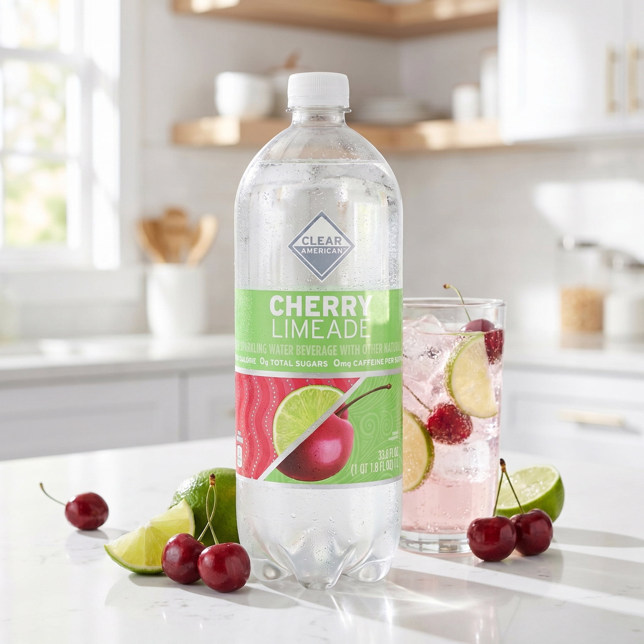 (12 pack) Clear American Cherry Limeade Flavored Sparkling Water, 33.8 fl oz Bottle