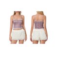 thumbnail image 2 of Raccmtaty Women's Plaid Crop Cami Tops Sleeveless Tiny Bow Front Camisole Lace Trim Tank Tops, 2 of 7