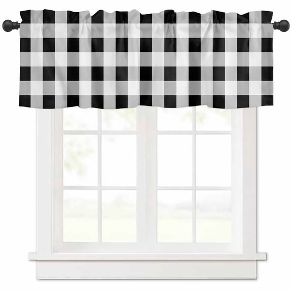nqOlkjepod Black White Plaid Farmhouse Short Window Curtain Valances, Spring Farmhouse Buffalo Checkered Rod Pocket Kitchen Valances for Living Room Bedroom Bathroom Cafe, 1 Panel - 54" x 18"