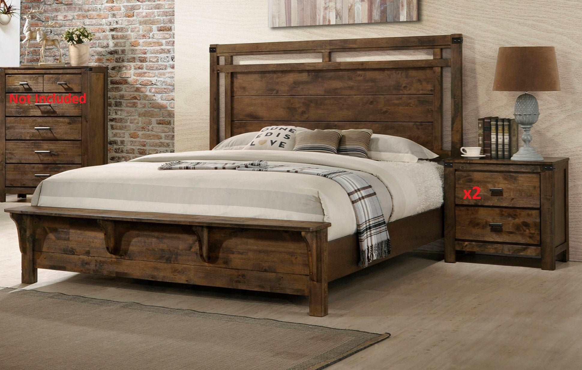 3pc Contemporary Rustic Finish King Size Bedroom Set Bed and 2x ...