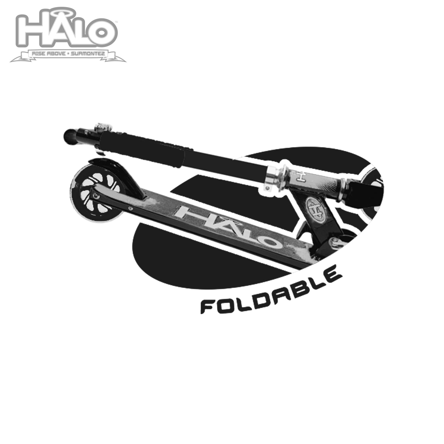 HALO Rise Above Supreme 100mm Light Up Wheel Scooter - Black - 220 lbs Max Weight - Unisex