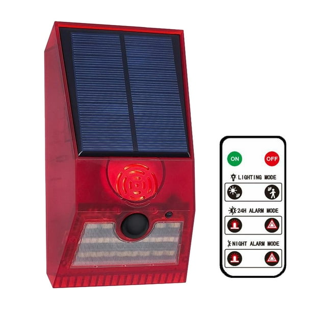 Luz de alarma solar estroboscópica con detector de movimiento y control remoto de 129 dB rojo