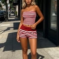 thumbnail image 5 of DYTTDG Slim Fit Women's Striped Knit 2 Piece Outfit | Bandeau Tube Top and Elastic Waist Shorts Set for Beach and Casual Summer Wear, 5 of 8