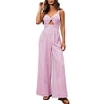 thumbnail image 2 of Pounoo Women's Rompers Sleeveless Cutout Striped Print Overalls Bohemian Vacation Lightweight Loose Wide Leg Jumpsuits Gift, 2 of 7