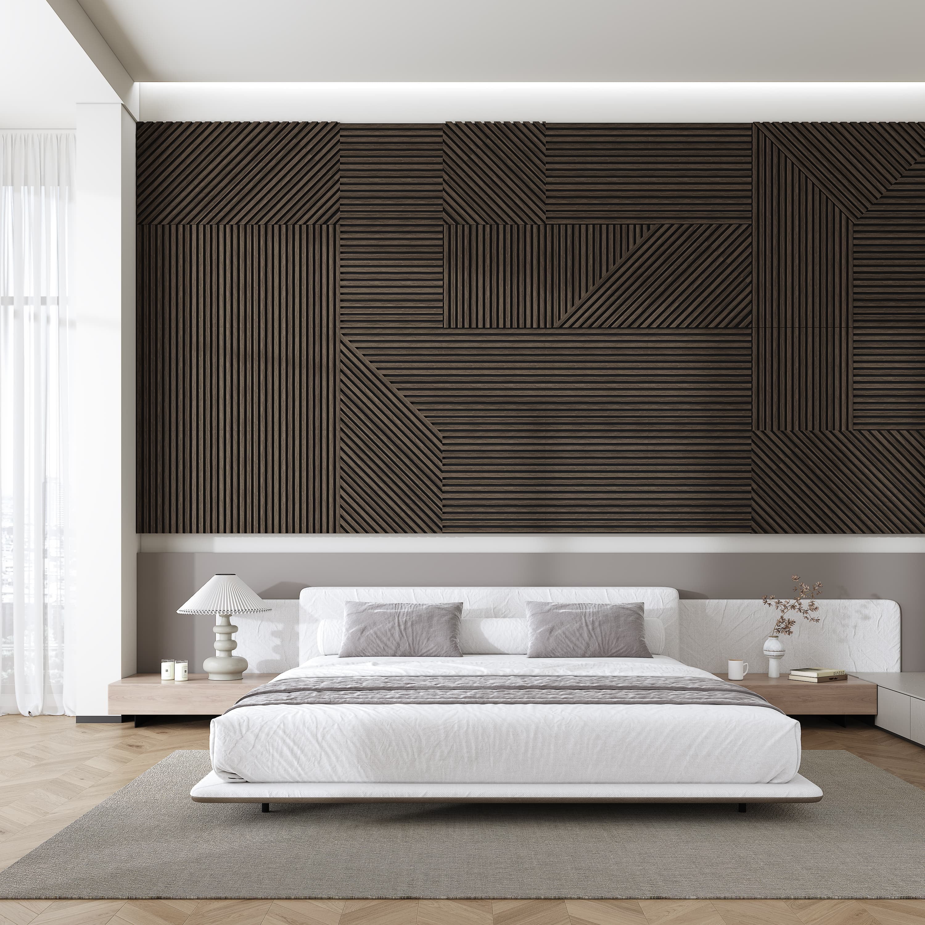 47"x24" Acoustic Slat Wood Wall Panel 3D Slatted Wall Panels 2Pcs,Walnut