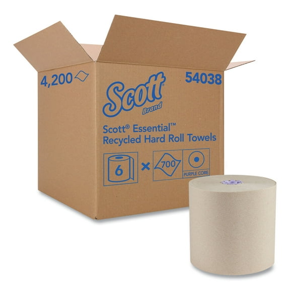 Scott Essential 100% Recycled Fiber Hard Roll Towel, 1.75" Core, Brown, 8" x 700 ft, 6/Carton