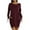 Burgundy, variant on Elainilye Fashion Womens Dress Long Sleeve Round Neck Solid Bandage Casual Dress Vacation Dress,Gray