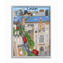 Stupell Industries European London Landmarks British City Skyline Architecture Framed Wall Art Design by Carla Daly, 16" x 20", Gray Framed