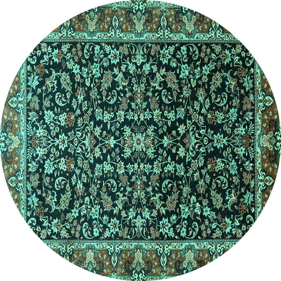 Ahgly Company Machine Washable Indoor Round Persian Turquoise Blue Traditional Area Rugs, 5' Round