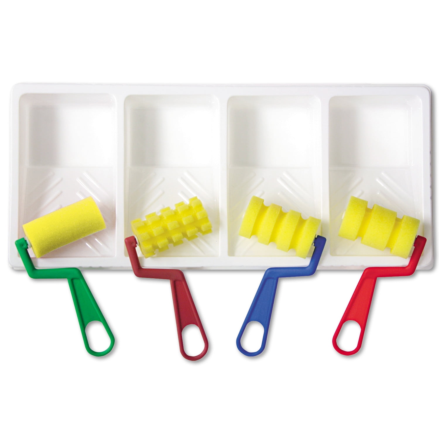 Creativity Street Foam Patterned Rollers with Paint Trays, Four Designs/Pack