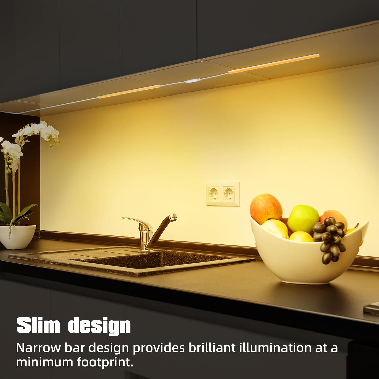 RGHJAR-Under Cabinet Lights Plug-in, 4 Pack x 12inch Warm White 3000K LED Under Cabinet Lighting, Dimmable Under Counter Lights with Memory Function, LED Light Bars for Kitchen Pantry Desk