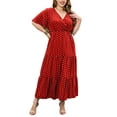 thumbnail image 1 of MAWCLOS Robe Longue pour Femme à Manches Courtes, Robe d'Été, Grande Taille, Robes Maxi d'Été, Décontractée, Vacances, Col en V, Rouge, 2TG, 1 of 5