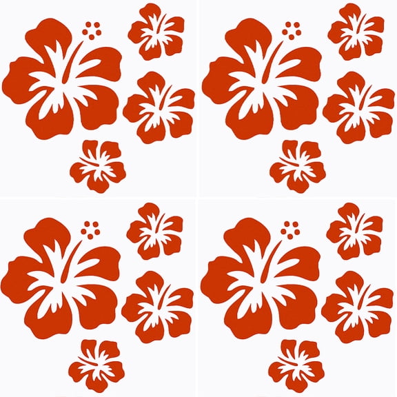 4 Sheets Hibiscus Flower Car Sticker Hawaiian Stickers and Decals Red Reflective Stickers Waterproof Vinyl Automotive Exterior DecorDIY