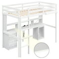 thumbnail image 5 of Harper & Bright Designs Full Size Loft Bed with Desk and Storage Staircase, LED Light and Bedside Tray, Wooden High Loftbed Frame with Charging Station and 3 Drawers for Kids Teens Bedroom, White, 5 of 14