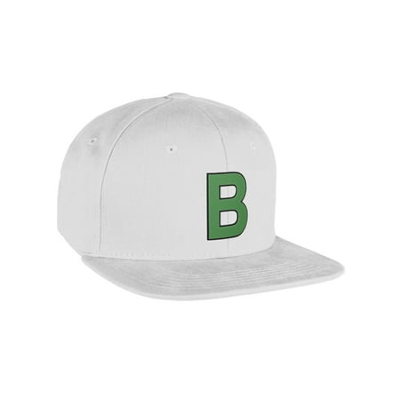 Flexfit Classic Flat Bill Visor Custom A to Z Initial Letter, White Cap Bk Green