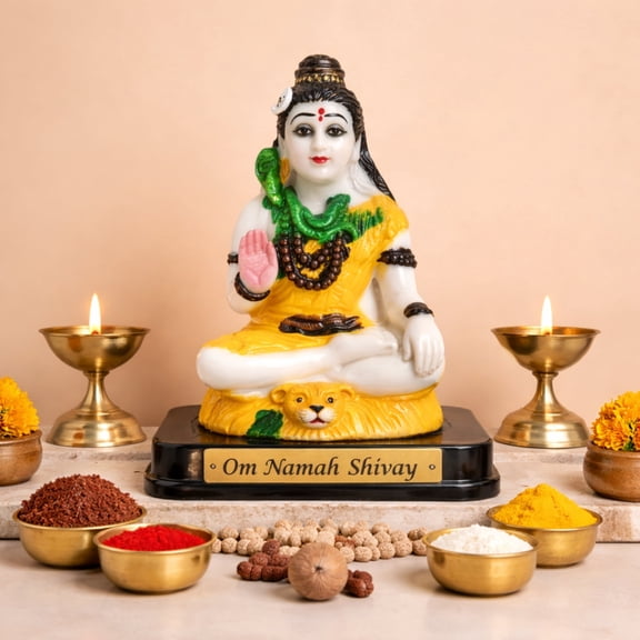 Lord Shiva Idol Statue with Om Namah Shivay Base, Mahadev Murti for Home Temple, Puja Room, Office Desk, Car Dashboard, Mandir Decoration, Spiritual Gift and Religious Decor