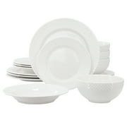Elama Kim 16 Piece Hobnail Double Bowl Porcelain Dinnerware Set in White