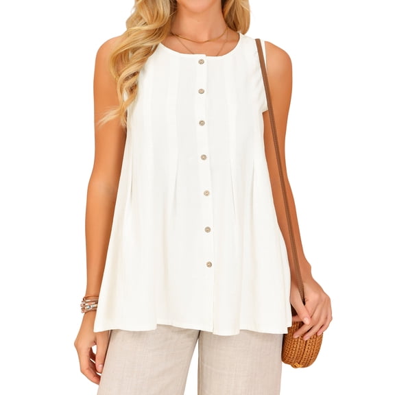 DARING DIVA Women's Linen Tank Tops Babydoll Sleeveless Shirts Peplum Blouse S White