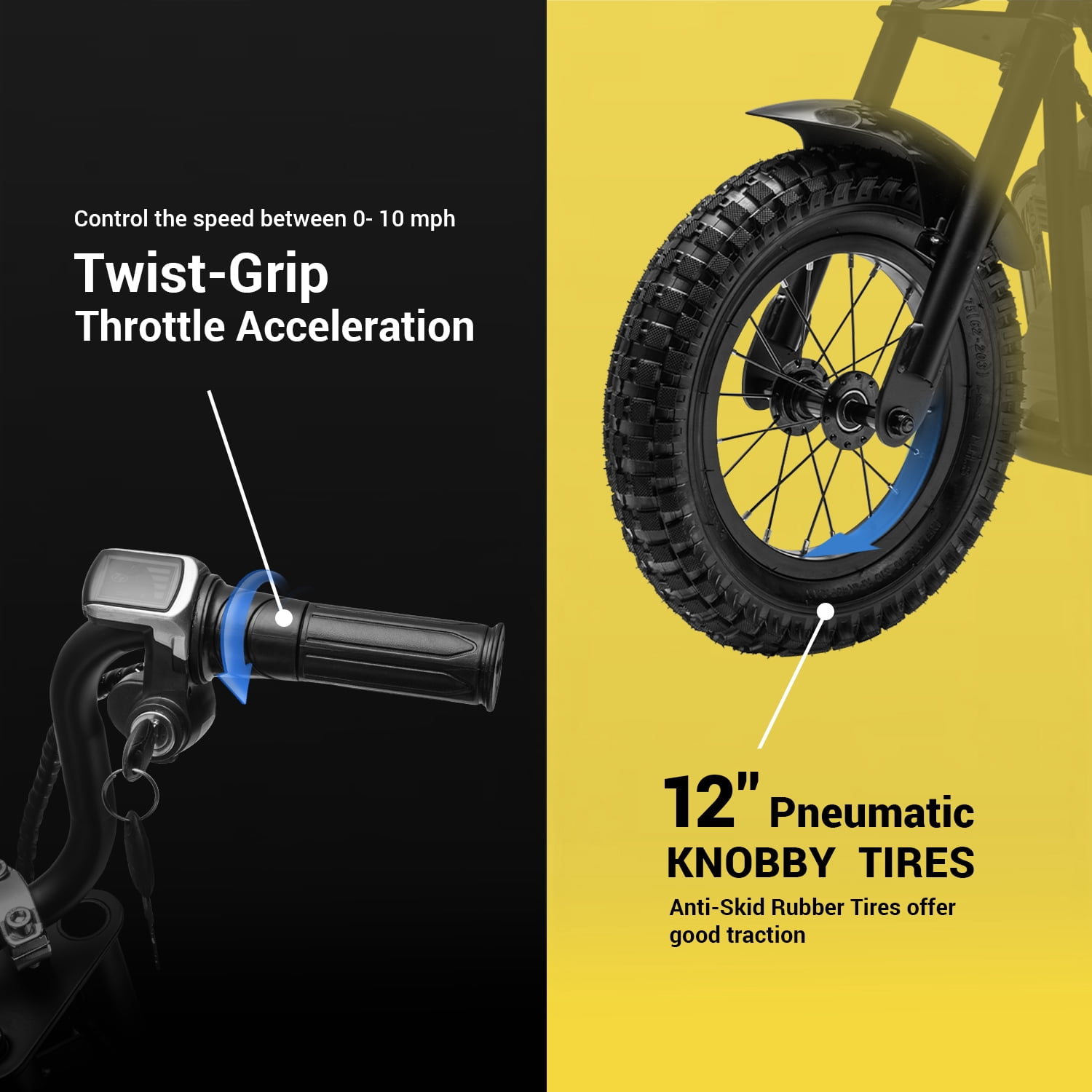 Track 7 36V Electric Dirt Bike for Kids, 350W Ride on Motorcycle with Twist Grip Throttle, Key Start, Speed up to 15 mph, Age 8+, Black
