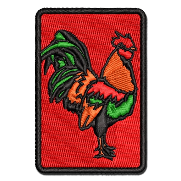 Handsome Rooster Chicken Applique Multi-Color Embroidered Iron-On Patch - 2.5 Inch Small