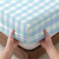 thumbnail image 3 of Full Size Fitted Sheet Set - Aqua Blue Green 3 Piece Bedding Sets 16" Deep Pocket Fitted Sheet with 2 Pillowcases Checkered Plaid Gingham Lattice Trellis Brushed Microfiber Hotel Luxury Bed Sheets, 3 of 9