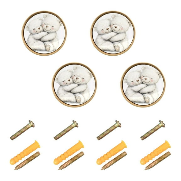 Yayeee 8 Pack Cabinet Knobs with Screws Round Zinc Drawer Pulls for Kitchen, Two White Bears Hugging