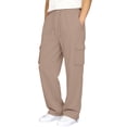 thumbnail image 6 of Wsysadlol Preppy Style Girls Wide Leg Cargo Sweatpants Baggy Pocketed Joggers, Casual Solid Color Sport Trousers Khaki, 6 of 8