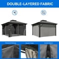 thumbnail image 3 of Dextrus 12x12ft Hardtop Gazebo with Nettings and Curtains, Heavy Duty Double Roof Galvanized Steel Outdoor Combined of Vertical Stripes Roof for Patio, Backyard, Deck, Lawns, Gray, 3 of 5