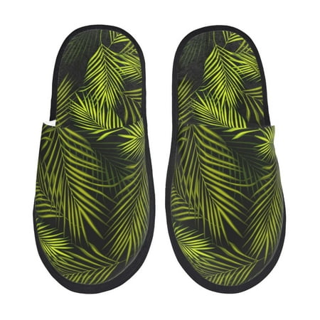 Balery Tropical Palm Leaves Fern Leaf Slient Indoor Furry Fleece Comfort House Shoes Soft Non-Slip Home Shoes Cotton slippers House Slippers-- Large
