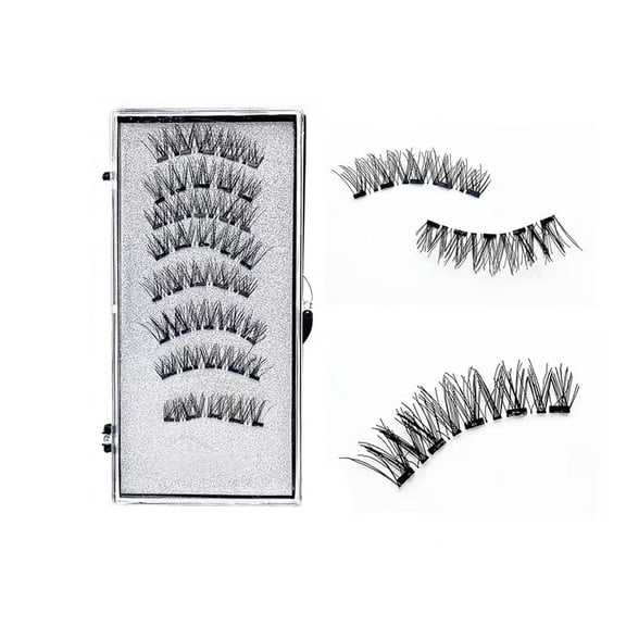 Magnetic Eyelashes Natural Look 4 Pairs Magnetic Lashes with Applicator No Glue Magnetic Eyelashes without Eyeliner Clear Band Lashes Wispy False Eyelashes, Black