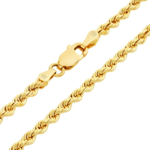 10k Yellow Gold 2.5mm Hollow Rope Chain Pendant Necklace Unisex, 16"- 30"