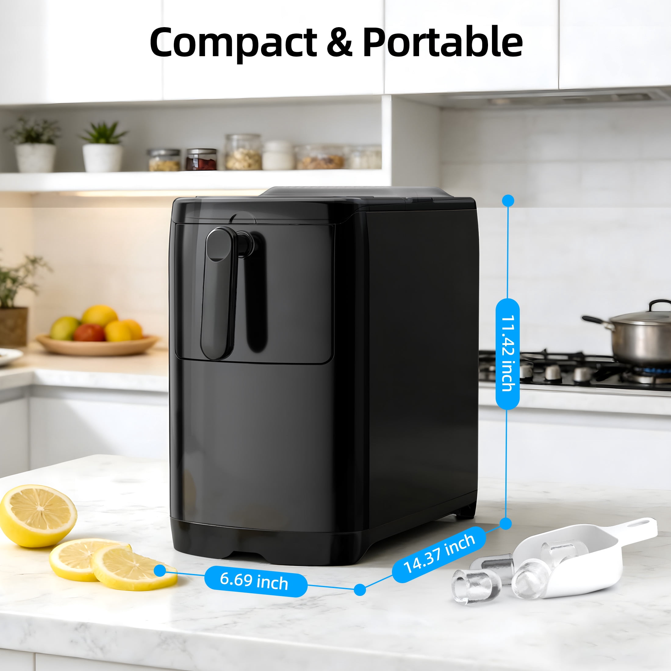 Auseo 18 lbs/24H Countertop Ice Maker Machine,  6 Bullet-Shaped Ice in 6 Min, Auto-Cleaning, Black