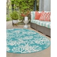 thumbnail image 3 of Unique Loom Outdoor Coastal Collection Area Rug - Coral (4' 1" x 6' 1" Oval Teal/Ivory), 3 of 8