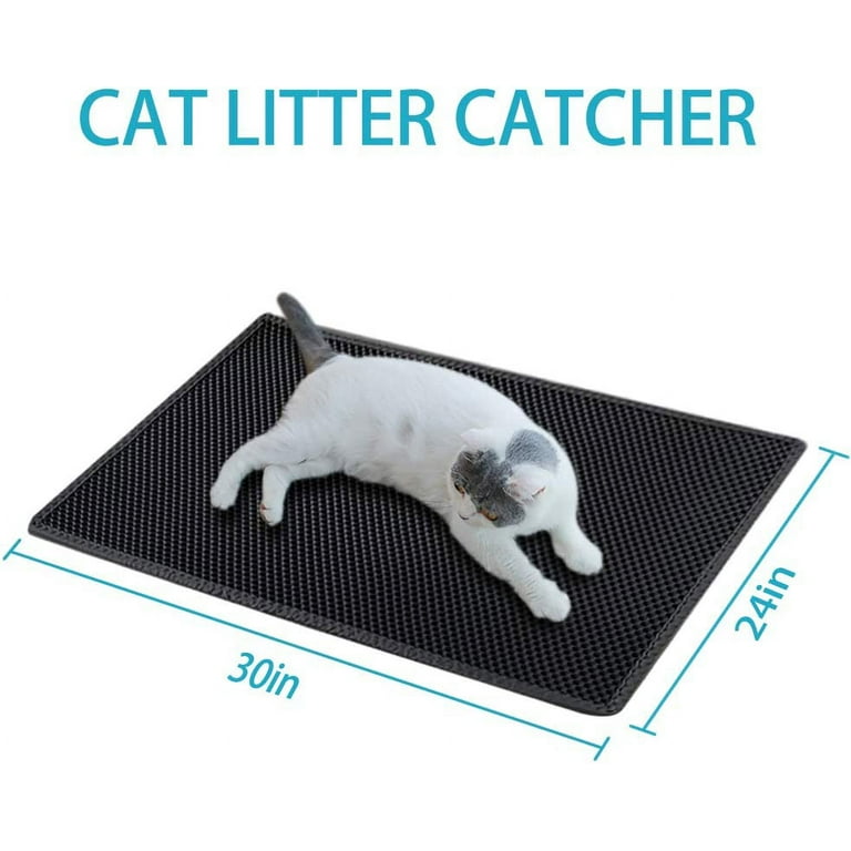 Cat Litter Mat, Large Cat Litter Trapping Mat, Double Layer Honeycomb  Design Waterproof Foldable Cat Litter Box Mat, Easy Clean Machine  Washable(24.8*32.28,Black) 