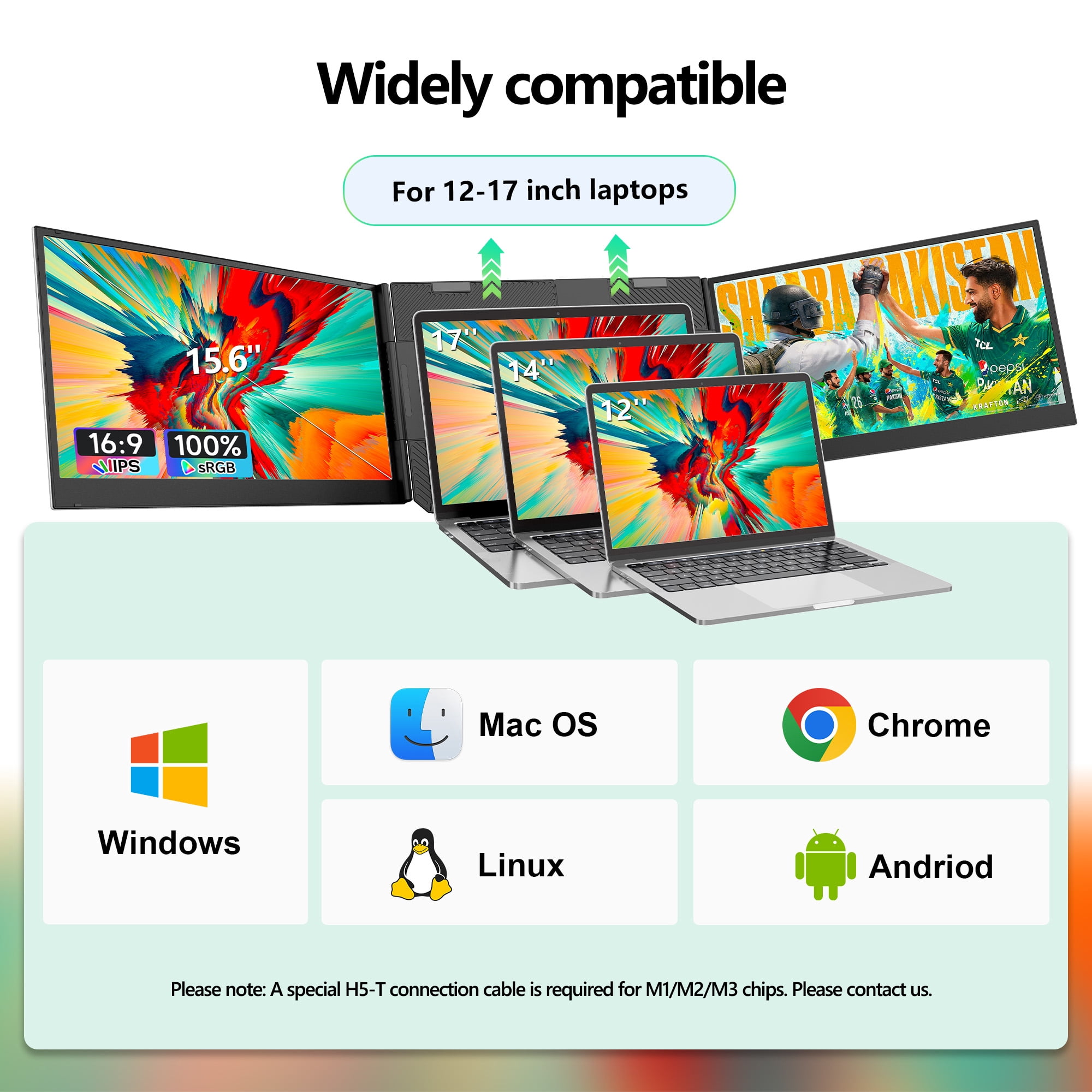 JEEJIA Laptop Screen Extender, 15.6" FHD 1080P Triple Portable, Two Cable USB-C/HDMI Plug & Play for 13-17" Laptops, Compatible with Mac/Win/Android