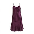 thumbnail image 2 of Deepwonder Women Silk Nightdress Solid Color V Neck Spaghetti Strap Chemise Sleepdress (Purple, 2XL), 2 of 7