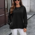 thumbnail image 6 of WTOBBY Women's Button Hem Slit Hoodie, Solid Color Casual Pullover, Long Sleeve Round Neck Top with Side Vent Design and Modern Street Style,Black 2XL, 6 of 8