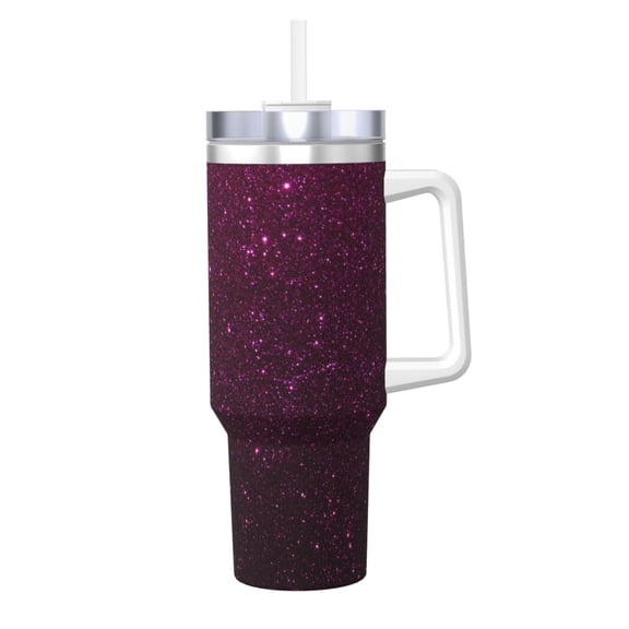 Picia Dark Purple Glitter Pattern 40oz Ice Bully Insulated Tumbler with Handle, Double-Wall Stainless Steel Cup, Leak-Proof Lid and Straw