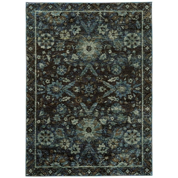 Oriental Weavers Andorra Area Rug - 7124A - 1'10" x 3'2" - in Navy/ Blue - Vintage Inspired, Stain Resistant, Family and Pet Friendly , Entryway, Bathroom Accent Rug