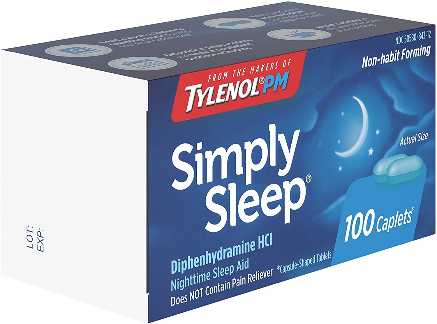 Simply Sleep Non-Habit Nighttime Sleep Aid Diphenhydramine Caplets, 100 Ct, 3-Pack