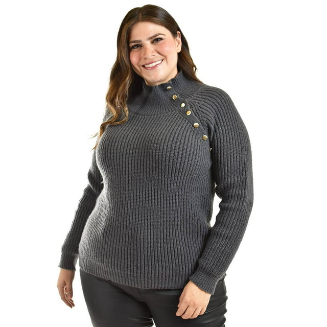 Sueter cuello alto con botones Roman Fashion / Tallas Extras, 4005 (Gris) gris 42