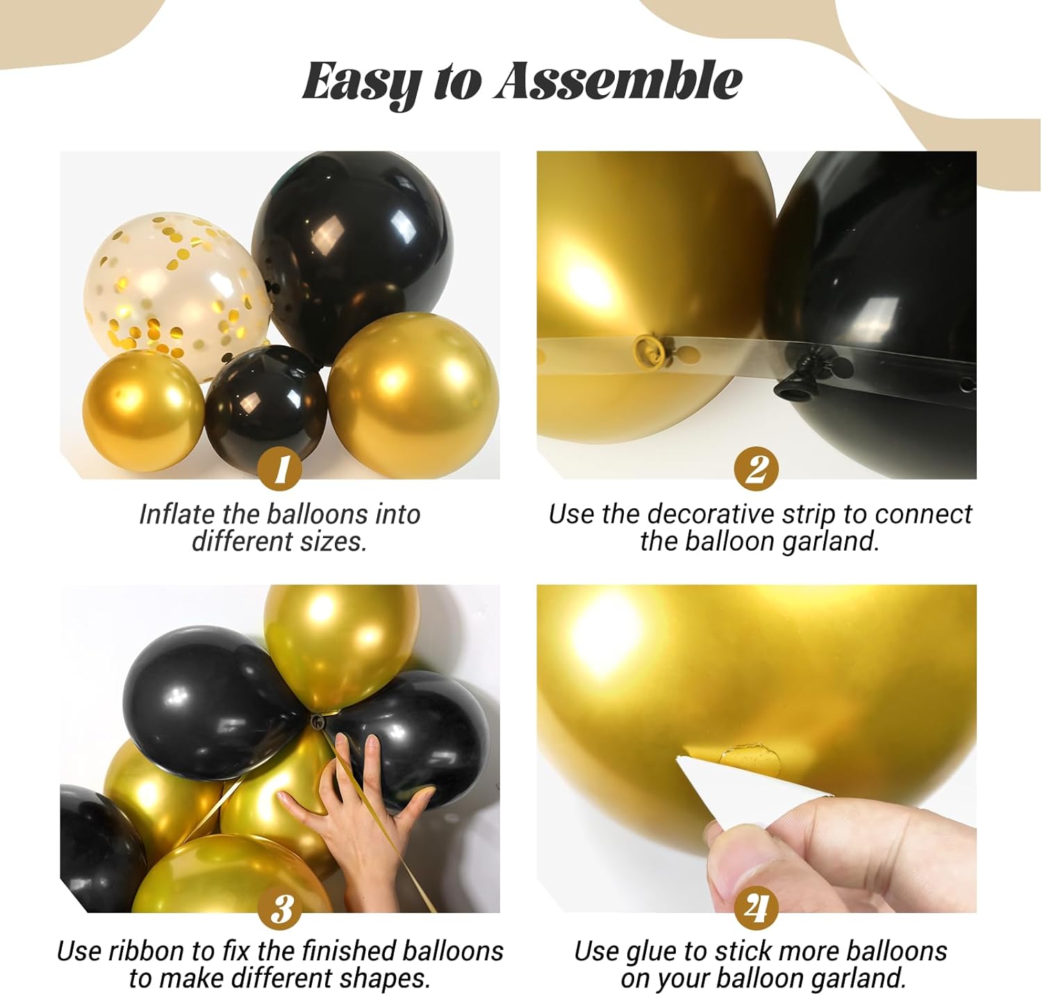 KiddiTouch Black and Gold Balloons Garland Kit, 132 Pieces photo 6